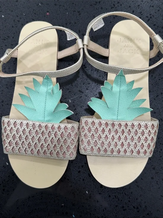 Janie and Jack Mint Pineapple Metallic Beige Girls' Sandals