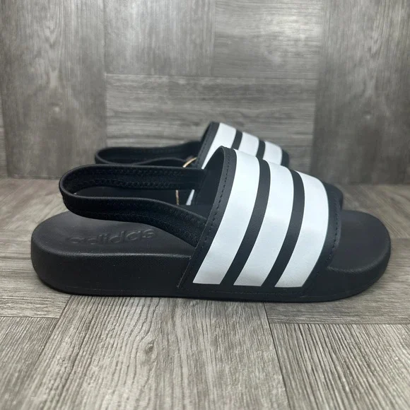Adidas Adilette ESTRAP C‎ Kids Size 1 Black White Striped Backstrap NEW GZ5245