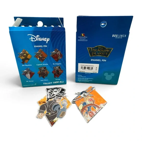 Set of 2 Disney Treasure Planet Enamel Pins John Silver Captain Amelia BoxLunch
