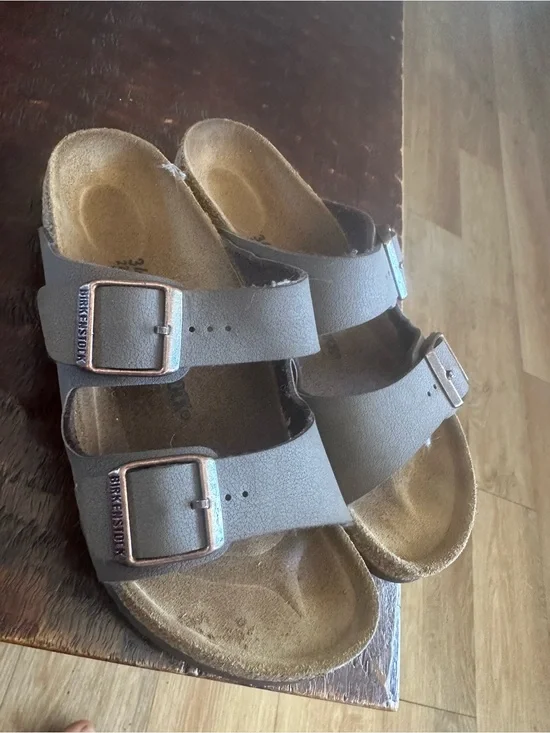 Birkenstock Kids Gray Two-Strap Adjustable Slide Sandals