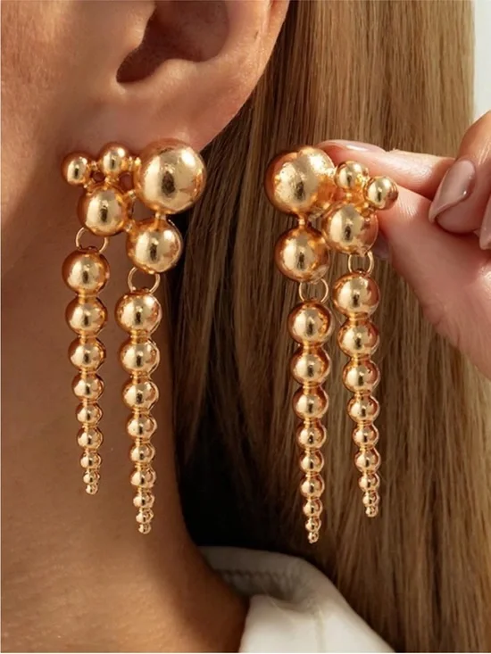 24k Gold Plated Bead Cascade Drop Earrings light weight