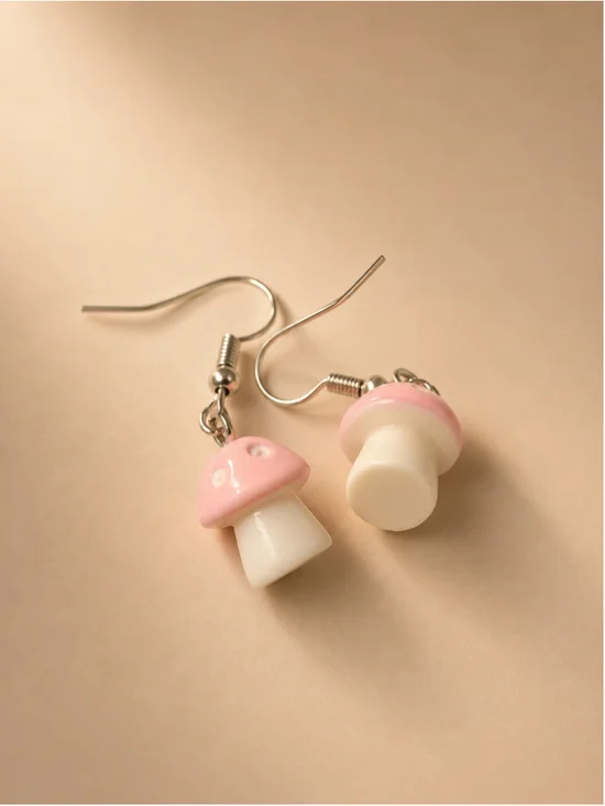Women's Unbranded Mushroom Earrings One Size Pink White