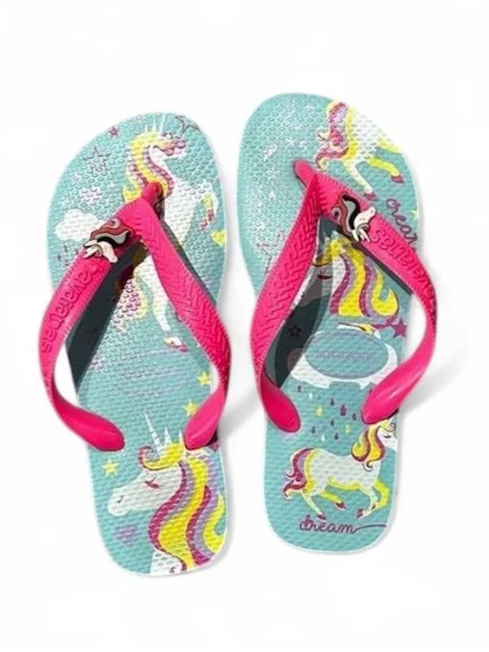 Kids Unicorn Havaiana Flip Flops with Pink Straps - Dream Design