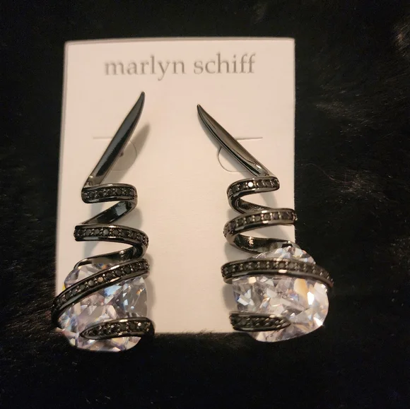 Black and Silver Crystal Twist Pierced Earrings Chunky New Age Whimsigoth