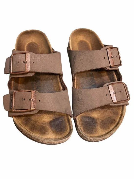 Birkenstocks Brown Double-Buckle Slide Sandals with Adjustable Straps