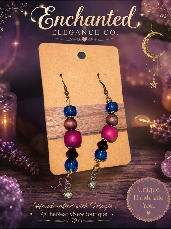 Handcrafted Elegant Magic-Pink & Blue Beaded 925 Silver Ball Drop Earrings