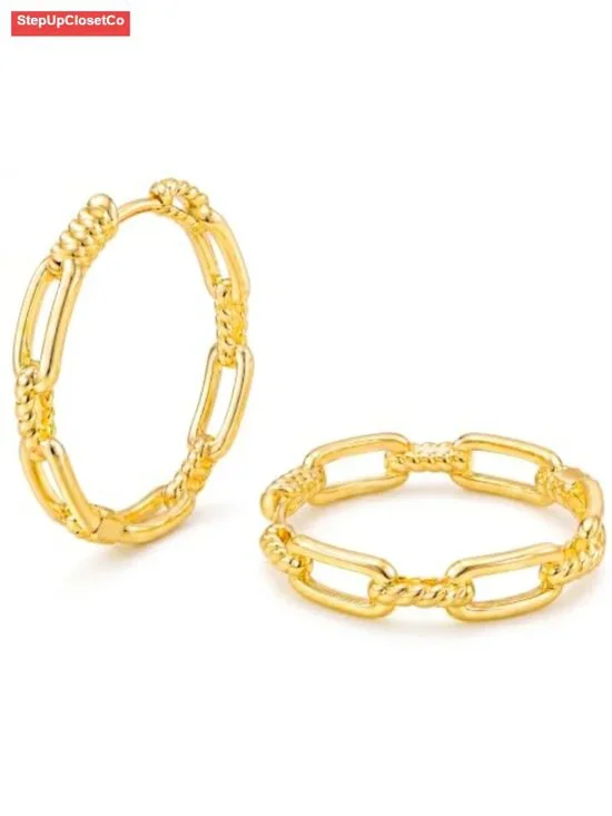 14K Gold Plated Hoop Earrings for Women Lightweight Chain Link Chunky Twisted