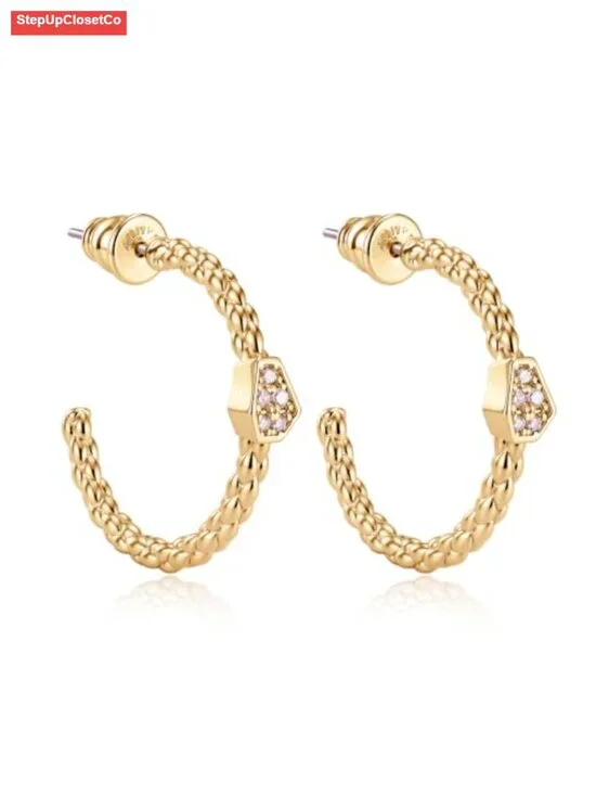 14K Gold Plated Twisted Rope Huggie Hoop Earrings for Women