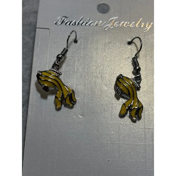 #12. Yellow Silver-tone Fish Earrings