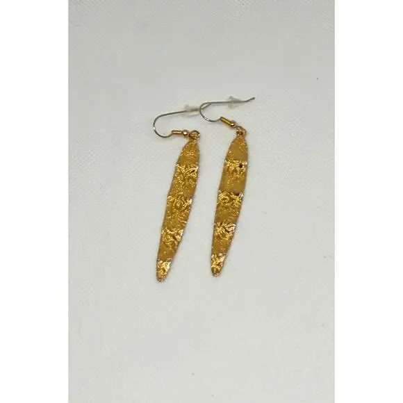 🧚🏻‍♀️ Gold Textured Dangle Earrings 3” Drop Boho Statement Lightweight