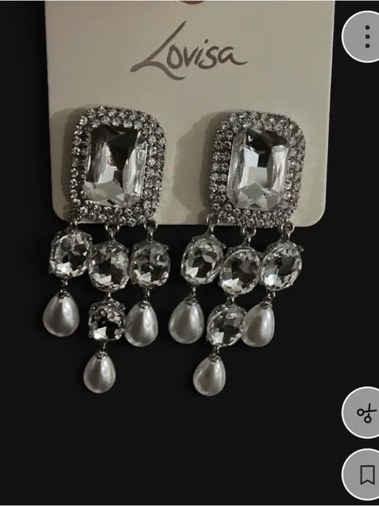 Crystal and Pearl Drop Chandelier Earrings - Silver-Tone