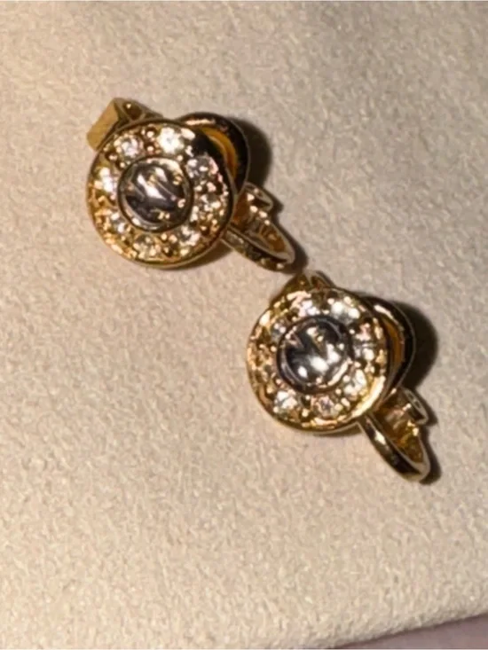 Vintage Nina Ricci Gold-Tone Crystal Round Clip-On Earrings