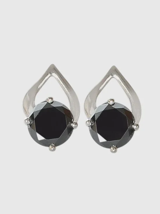 925 Sterling Silver & 3.40Ct Natural Jet Black Diamond Round Cut Solitaire Studs