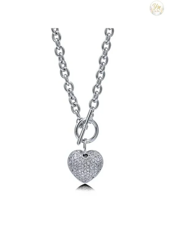 Cubic Zirconia Heart Pendant Necklace, 18