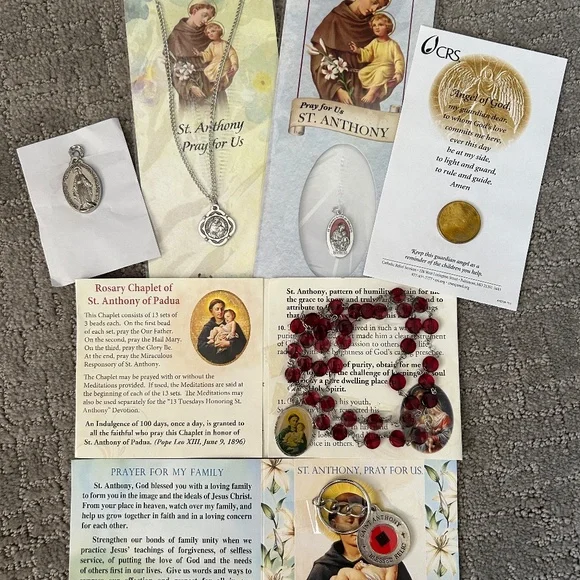 New Lot of 6 Religious Prayer Cards Necklaces Charms Key St Anthony Angels Mary