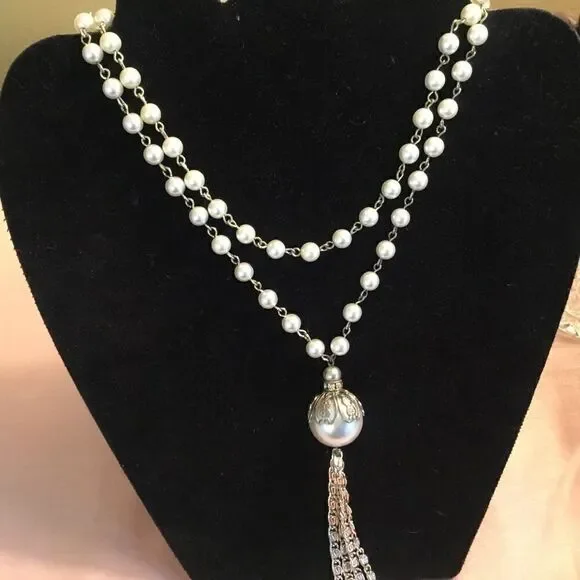 Silvertone and Faux Pearl Necklace
