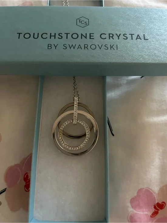 Swarovski Silver-tone Triple Crystal Ring Pendant Necklace