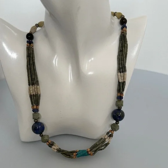 NAVAJO Handcrafted Multi Gemstone lapis Coral Turquoise Jade Beaded Necklace​​