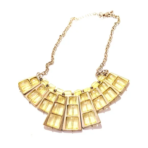 Modern Statement Necklace Yellow Gold-tone‎ Lucite Edgy Bib runway rd03-40
