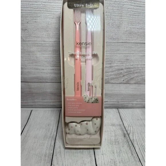 KENSIE 3 Piece Toothbrushes Holder Set-Ultra Soft, Pink.
