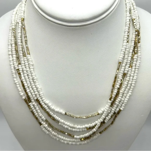 J. Crew White Beaded Multi-Strand Necklace