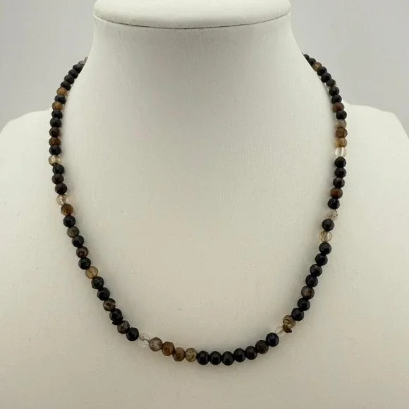 Gold Tone Necklace Faceted Stone Beaded Earthy Minimalist Design