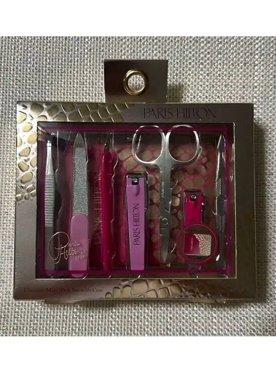 Paris Hilton Pink Gold Ultimate 7 Piece Pedi Manicure Set Case Included