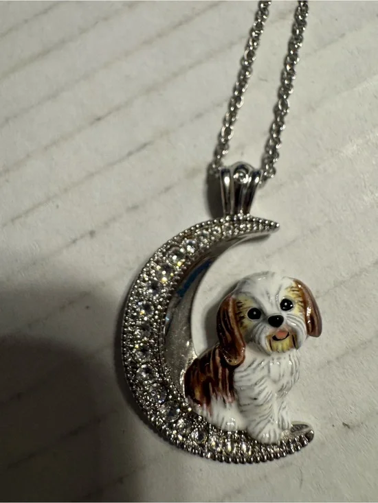 I Love My Shih Tzu Crescent Moon Pendant Necklace