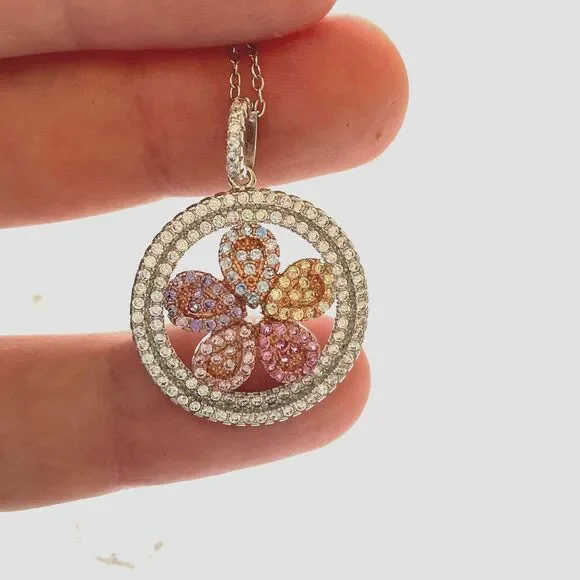Silver Flower Pendant Necklace and Ring Set