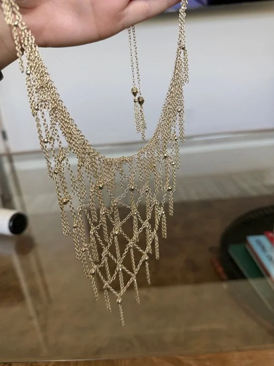 Elegant Gold Fringe Statement Necklace - Women Jewelry