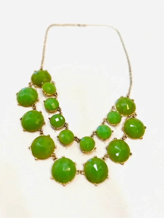 Aqua Green Faceted Statement Bib Necklace Gold Tone Layered Chunky