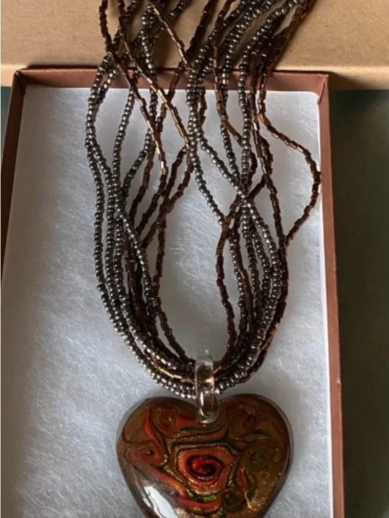 Murano art glass  heart pendant necklace