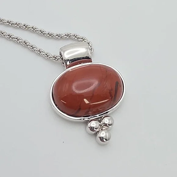 New! ANNALEECE By DEVRIES Carnelian‎ Necklace SWAROVSKI Rhodium Plate 20