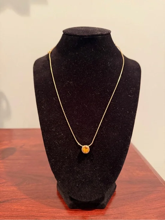 Alex and Ani Gold Pendant Necklace with Amber Stone - adjustable chain