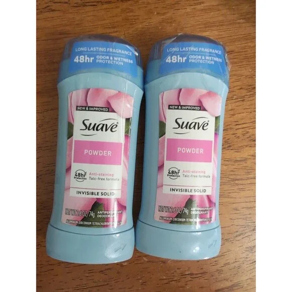 NEW Suave Lot of (2) Powder Antiperspirant Deodorant 48-Hr Invisible Solid 2.6oz