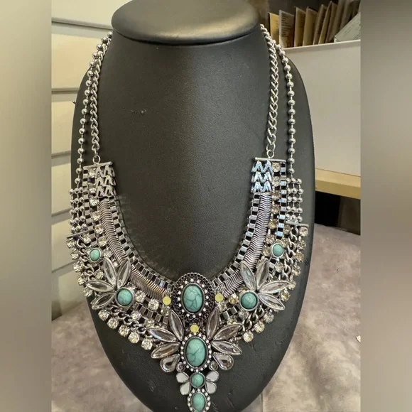 Claire's‎ Silver and Turquoise  Massive Statement Necklace