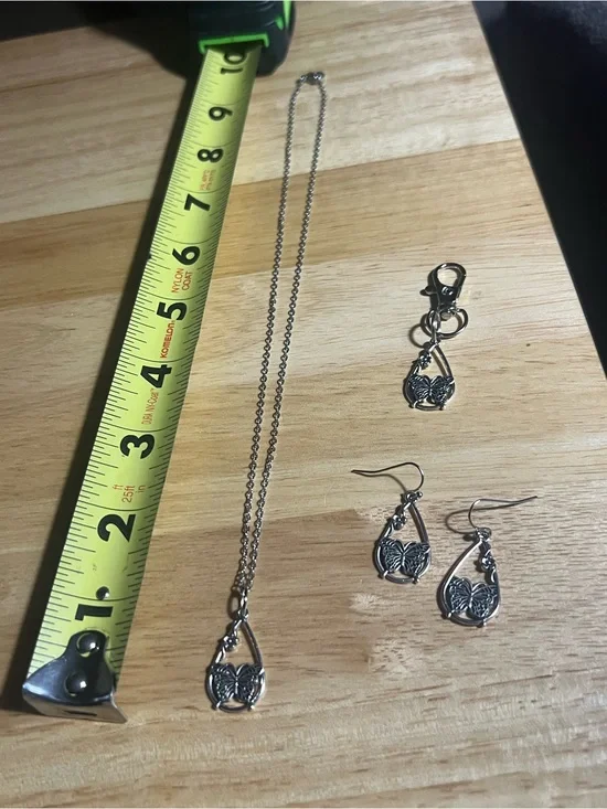 Silver Butterfly Teardrop Necklace & Earring Set - Women Jewelry D104