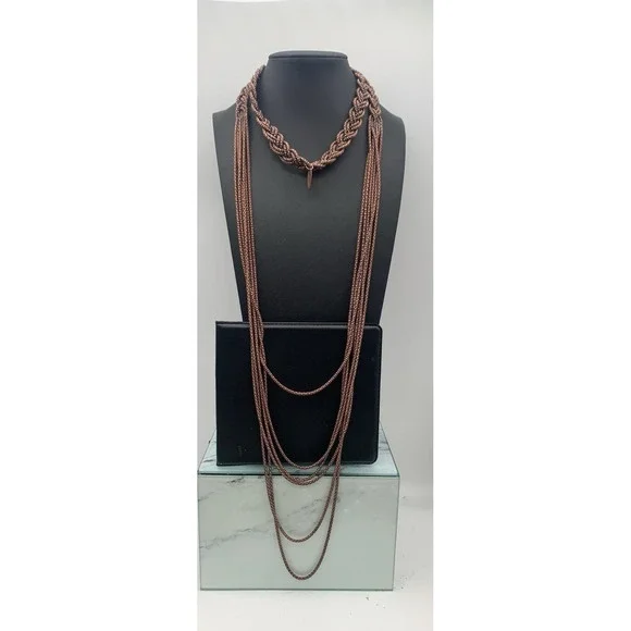 Coldwater Creek Copper‎ / Bronze Colored Multi Layered Drape & Braided Necklace