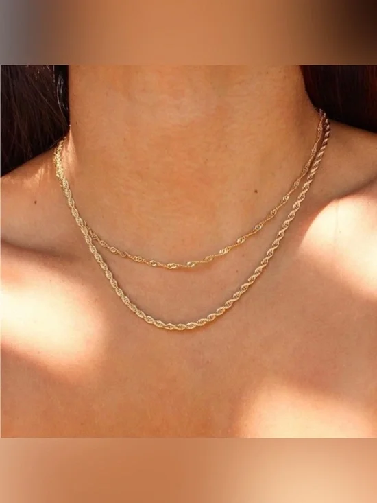14k Gold Plated 2pc Rope Minimalist Necklace Set