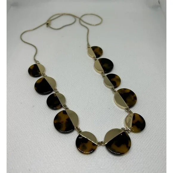 J. Crew Faux Tortoise Statement Necklace Shell Black Clear Lariat Clasp