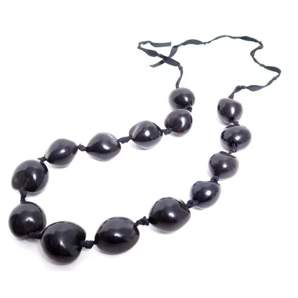 BLACK KUKUI NUT‎ BEAD LEI NECKLACE HAWAIIN JEWELRY