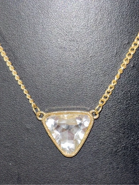 Vintage Gold Tone Trillion Cut Crystal Pendant Necklace - 33