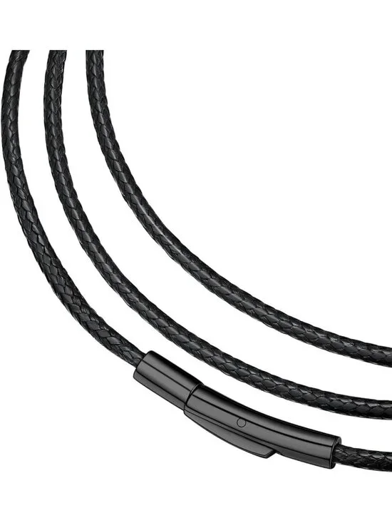 Braided Leather Necklace Cord with Stainless Steel Snap Clasp - Adjustable