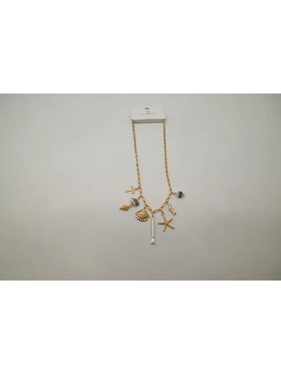 NWT Josslyn Gold Tone Charm Necklace Seashell Starfish Fish Pendant Coastal Boho