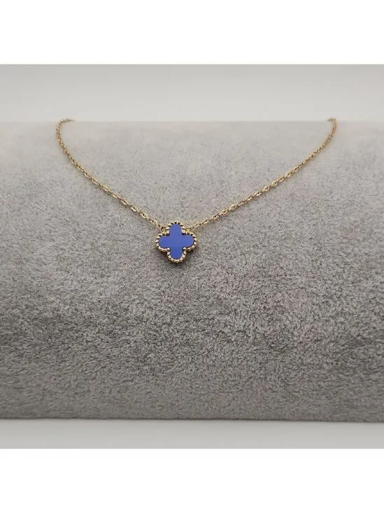 Blue Clover Necklace 18k Gold Plated Stainless Steel Dainty Gold Necklace
