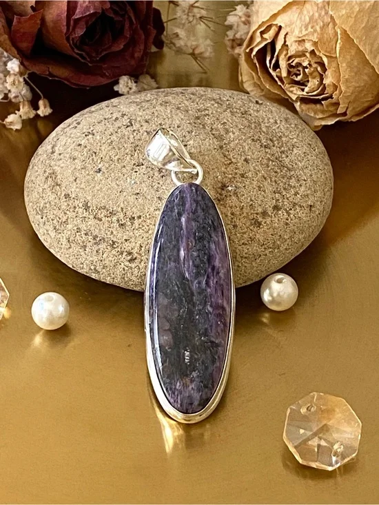 Natural Russian Charoite Hand Crafted Pendant