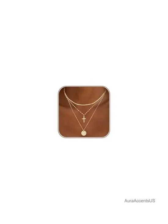 14k Gold Plated Layered Cross Necklace Christian Gift