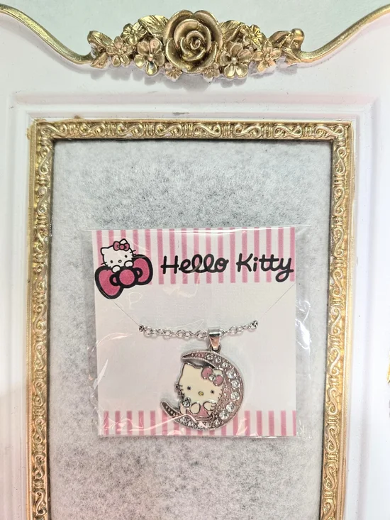 Hello Kitty Silver and Pink Moon Pendant Necklace Jewelry