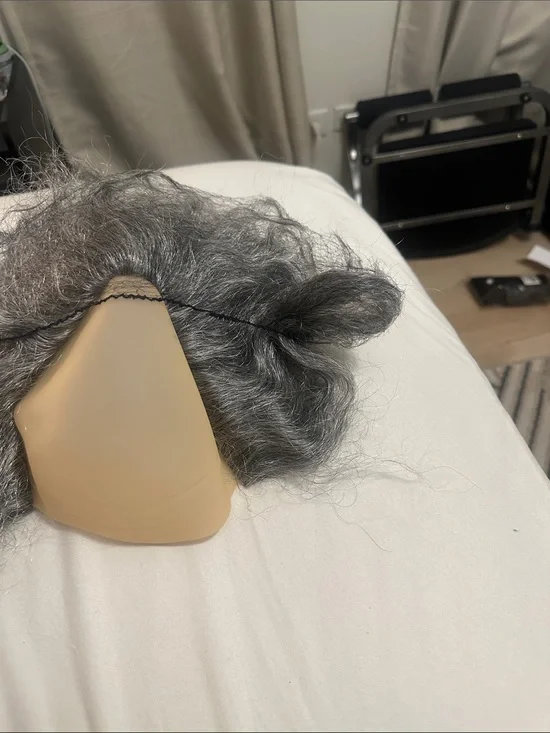 Gray Synthetic Hairpiece Wig with Beige Cap