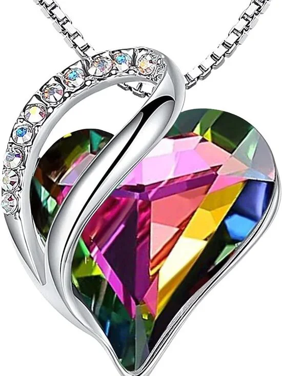 Infinity Love Birthstone Heart Crystal Pendant Necklace - Adjustable 18